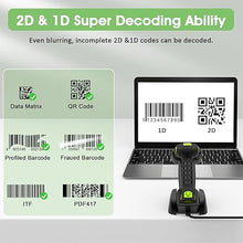 Load image into Gallery viewer, Symcode Bluetooth 2D QR Barcode Scanner with Charging Stand,Industrial Dustproof and Waterproof 3 in 1 Compatible with Bluetooth &amp; 2.4GHz Wireless &amp; Wired Connection with Vibration Alert Green
