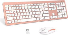 Load image into Gallery viewer, Wireless Keyboard and Mouse Combo - Full Size Slim Thin Wireless Keyboard Mouse with Numeric Keypad 2.4G Stable Connection Adjustable DPI - Rose Gold &amp; White
