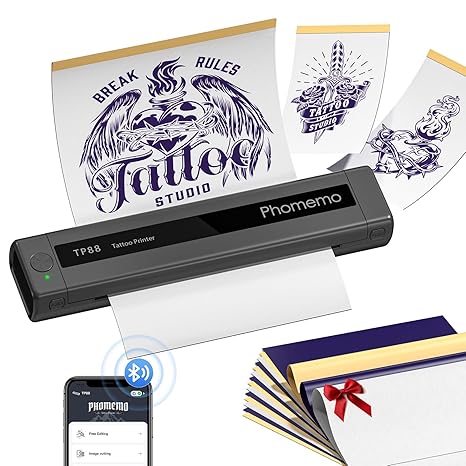 Phomemo TP88 Tattoo Transfer Stencil Printer- Thermal Tattoo Printer with 10pcs Transfer Paper, Bluetooth Tattoo Machine for Tattoo Artists, Compatible with Smartphone & PC