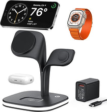 Load image into Gallery viewer, EXW Wireless Charging Station for Magsafe Charger,Charging Station for Multiple Devices,Wireless Charger for iPhone 16/15/14/13/12 Series,Apple Watch Series 1-9,AirPods with LED and Adapter (Black)

