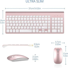Load image into Gallery viewer, Wireless Keyboard and Mouse Ultra Slim Combo, TopMate 2.4G Silent Compact USB 2400DPI Mouse and Scissor Switch Keyboard Set with Cover, 2 AA &amp; 2 AAA Batteries,for PC/Laptop/Windows/Mac-Rose Gold White
