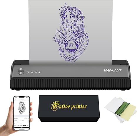 Tattoo Stencil Printer Bluetooth Thermal Stencil Printer for Tattooing Wireless Tattoo Machine Kit with 10 Transfer Paper Tattoo Printer Compatible with Smartphone & PC for Tattoo Artists & Beginners