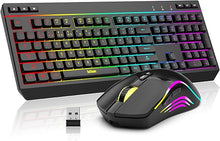 Load image into Gallery viewer, RedThunder K20 Wireless Keyboard and Mouse Combo, Full Size Anti-Ghosting Keyboard with Multimedia Keys + 7D 4800DPI Optical Mice, Rechargeable RGB Gaming/Office Set for PC Laptop Mac Xbox (Black)
