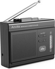 Load image into Gallery viewer, Arsvita Portable Cassette Player and Recorder, Cassette to MP3 Digital Converter, AM/FM Radio Tape Walkman, Support 4-32G Micro SD Card, Build-in Speaker and Microphone, Black
