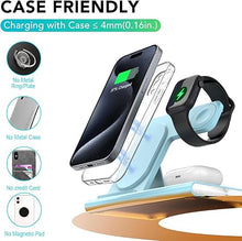 Load image into Gallery viewer, 3 in 1 Foldable Charging Station for Apple Products,Fast Wireless Charger Travel Dock Adapter&amp;Light for iPhone 16/15/14/13/12/11/X/XS,for iWatch 10/9/8/7/Ultra2/Ultra/SE,for AirPods 4/3/2/Pro/2(Blue)
