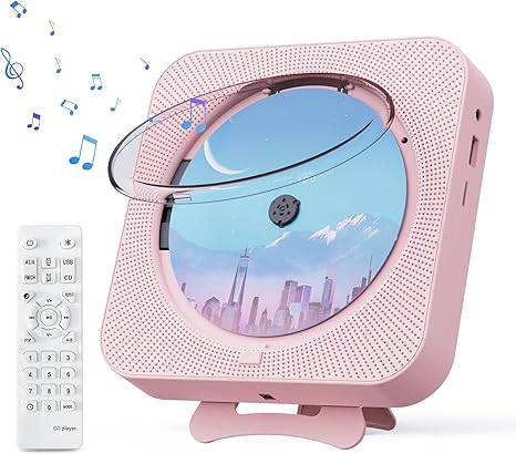 Portable CD Player with Bluetooth Desktop CD Player for Home CD Music Players with Remote Control,Timer,Built-in Dual Speakers with LED Display Home Audio Boombox FM Radio (Pink)