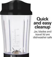 Load image into Gallery viewer, Hamilton Beach Portable Blender for Shakes and Smoothies with 14 Oz BPA Free Travel Cup and Lid, Durable Stainless Steel Blades for Powerful Blending Performance, Black (51101AV)
