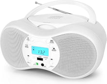 Load image into Gallery viewer, CD-X9C Boombox Portable CD Player, Boombox CD Player Combo for Kids, AC and Battery Powered, CD/MP3/WMA CDs Compatible, 3.5mm Aux Input and Headphone Jack, Clear Stereo Sound for Home (Elegant White)
