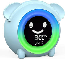 Load image into Gallery viewer, Kids Alarm Clock, Toddler Sleep Training Clock with Night Light, Sleep Sounds Machine, Nap Timer, Electric Bedside Desk Clock with USB Charging Port, Cute Kids Room Decor, Birthday
