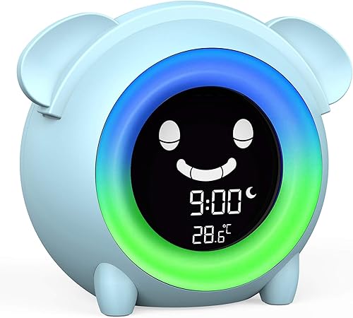 Kids Alarm Clock, Toddler Sleep Training Clock with Night Light, Sleep Sounds Machine, Nap Timer, Electric Bedside Desk Clock with USB Charging Port, Cute Kids Room Decor, Birthday