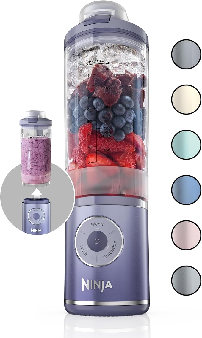 Ninja Blast Max, Portable Blender + Twist & Go, Personal Blender, Ninja Blender, Smoothie, Blend, Ice Crush, 3 Programs, Cordless, 22 oz removable Vessel, Dishwasher Safe, Leakproof, Lavender, BC251LD