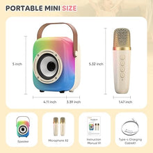 Load image into Gallery viewer, Mini Karaoke Machine for Kids: Portable Bluetooth Speaker Set with Two Wireless Microphones &amp; Flowing Light Gifts for Girls Boys Toddler Adults Home Party
