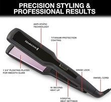 Load image into Gallery viewer, Remington 1 3/4&quot; Flat Iron, Hair Straightener with Anti-Static Technology, 30-Second Heat Up &amp; 60 Minute Auto Shut-off, 30% Longer Ceramic Floating Plates, Titanium + Ceramic Coating
