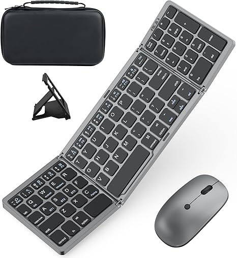 Foldable Keyboard and Mouse for Laptop, Travel Bluetooth Folding Keyboard Mouse with Portable Case, Rechargeable Keyboard for Business, 2.4G Wireless & Bluetooth, for iPad Tablets Laptop iOS Android