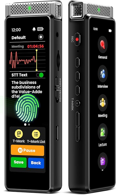 40GB Digital Voice Recorder with Playback, Innioasis R1 Full Touchscreen Voice Recorder with AI Intelligent Transcription and Bluetooth, Voice Activated Sound Audio Recorder Device with Mic (Silver)