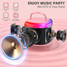 Load image into Gallery viewer, JYX Mini Karaoke Machine for Kids, Portable Bluetooth Karaoke Speaker Unpowered Cabinets with 1 Wireless Microphones and Party Lights for Adults, Birthday Gifts for Girls Boys Family Home Party(Pink)
