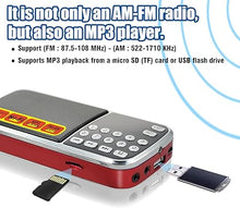 Load image into Gallery viewer, Small Radios Portable AM FM,Battery Powered Radio,Support USB Flash Disk/Micro SD Card MP3 Playback,Digital Buttons,Bass Diaphragm Pocket Radio with Excellent Reception and Sound Quality
