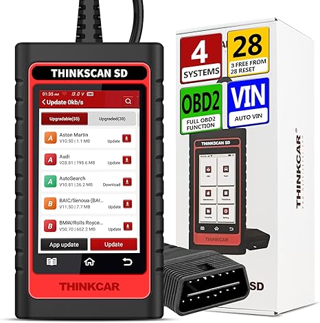 THINKCAR SD4 OBD2 Diagnostic Scanner Engine TCM ABS SRS Code Reader with 28 Reset (3 F-Ree Optional) Automotive Scan Tool with Oil Reset TPMS SAS Reset Auto VIN Car Tools WiFi F-Ree Lifetime Update