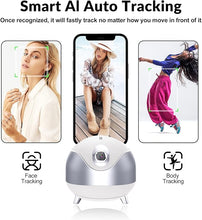 Load image into Gallery viewer, Auto Face Tracking 360 Camera Tripod for Cell Phone Rotating with Remote, iyesku 2-Axis Smart AI Face Recognition 360 Selfie Stick Rotation Tripod Mobile Phone Holder TikTok Camera Tripod (White)
