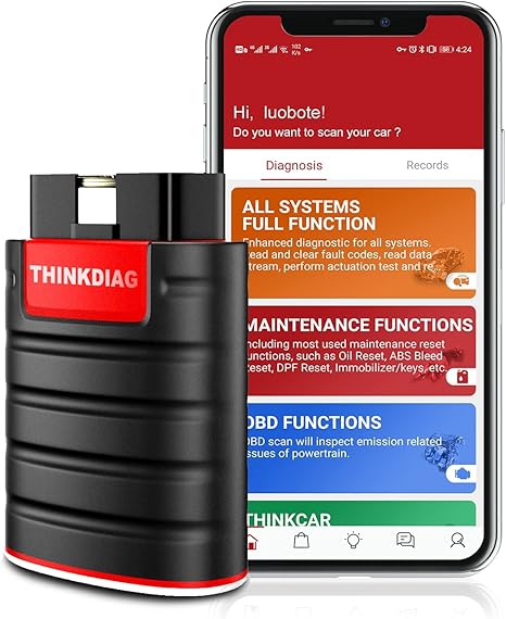 Thinkdiag OBD2 Scanner Bluetooth, All System Bidirectional scan Tool OE Level Diagnostic Tool with ECU Coding,15+ Service Functions, FCA AutoAuth, All Software 1 Year Update fits for iPhone & Android