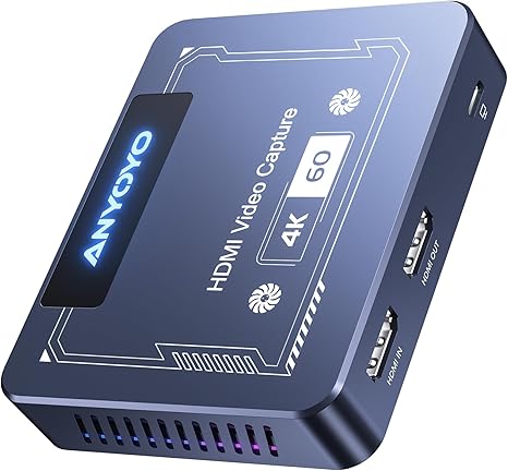 ANYOYO 4K@60Hz HDMI Capture Card, USB3.0 Game Capture Video, 4K@60FPS HD Recording, High-Speed Data Transfer, Game Capture,Video Capture Applicable for Live Game Streaming, Screen Sharing