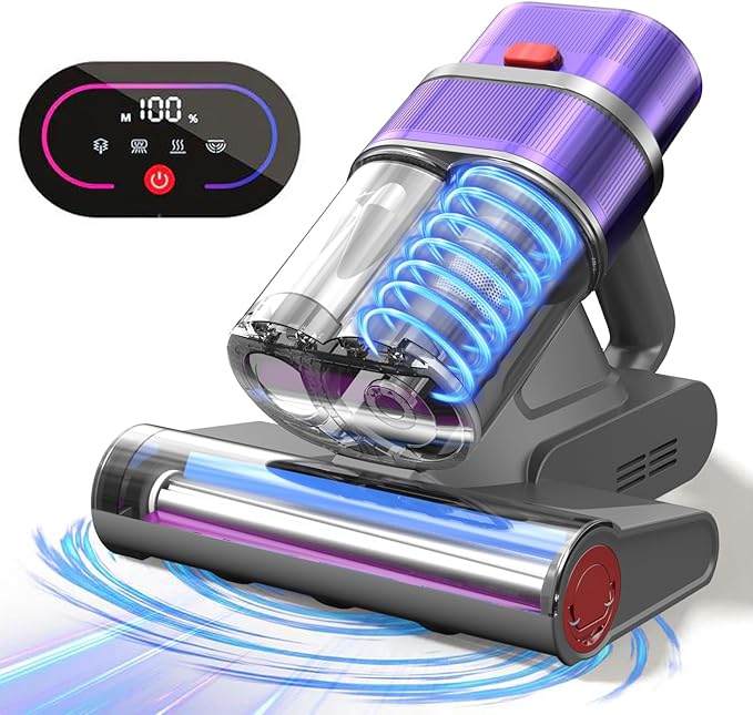 Mattress Vacuum Cleaner with Dust Smart Sensor, Bed Vacuum Cleaner with UV Light& Hot Wind, 16Kpa Suction 500W & 45000Rpm BrushRoll Rotation & Ultrasonic Tech & 0.6L Dust Cup,Corded