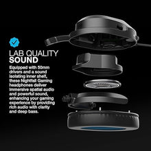 Load image into Gallery viewer, JLab Nightfall Gaming Headset with Near-Field Directional Flip-to-Mute Rotating Boom Mic, 50mm Drivers and Sound Isolating Inner Shelf, Wired 3.5mm for PC, PS5, PS4, Xbox Series X/S, Xbox one, Switch
