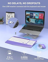 Load image into Gallery viewer, Wireless Keyboard and Mouse Combo, Ergonomic Keyboard with Wrist Rest, Phone Holder, Sleep Mode, 2.4G Lag-Free Rechargeable Compact Silent Cordless Keyboard Mouse for Windows, Mac, PC (Purple)
