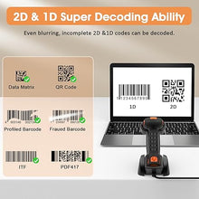 Load image into Gallery viewer, Symcode Bluetooth 2D QR Barcode Scanner with Charging Stand,Industrial Dustproof and Waterproof 3 in 1 Compatible with Bluetooth &amp; 2.4GHz Wireless &amp; Wired Connection with Vibration Alert Orange
