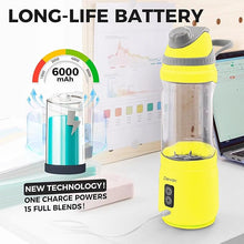 Load image into Gallery viewer, Portable Blender, Anti-Jamming 300 Watt for Shakes and Smoothies, 24oz Travel Blender USB Rechargeable, BPA Free Sporty bottle with a Travel Lid. (Yellow Base Yellow Lid)
