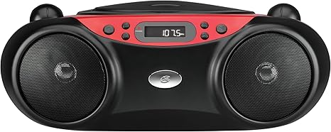 GPX, Inc. Portable Top-Loading CD Boombox with AM/FM Radio and 3.5mm Line In for MP3 Device - Red/Black