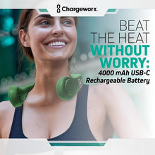 Load image into Gallery viewer, Portable Neck Fan Rechargeable USB, 5 Adjustable Modes, 4000 mAh Battery, 4-6 Hour Battery, Bladeless Fan Design, LCD Screen, Super Quiet Fan, 360° Coverage (Green)
