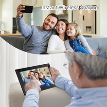 Load image into Gallery viewer, AEEZO Digital Picture Frame 10.1 inch, WiFi Digital Photo Frame with 32GB Storage, HD IPS Touch Screen, Auto-Rotate, Slideshow, Share Photos/Videos via AiMOR APP, Wall Mountable (Black)
