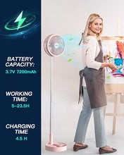 Load image into Gallery viewer, AICase Stand Fan,Folding Portable Telescopic Floor/USB Desk Fan with 7200mAh Rechargeable Battery,4 Speeds Super Quiet Adjustable Height and Head Great for Office Home Outdoor Camping-pink
