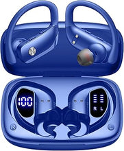 Load image into Gallery viewer, bmani Wireless Earbuds Bluetooth Headphones 48hrs Play Back Sport Earphones with LED Display Over-Ear Buds with Earhooks Built-in Mic Headset for Workout Blue
