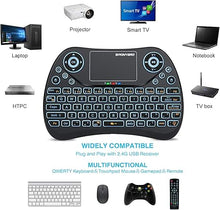 Load image into Gallery viewer, Backlit Mini Wireless Keyboard with Touchpad Mouse Combo QWERTY Keypad,Rechargeable Handheld Keyboard Remote for Smart TV,Android TV Box,Xbox,Raspberry Pi,PC
