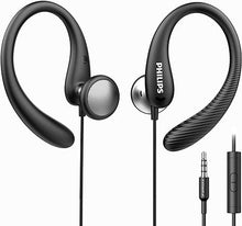 Load image into Gallery viewer, PHILIPS Over The Ear Earbuds, Flexible Wrap Around Earbuds, Around Ear Headphones with Mic Behind The Ear Headphones, Perfect for Sports, Running, Exercise, Gym (Black)
