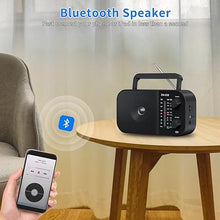 Load image into Gallery viewer, AM FM Radio with Bluetooth Speaker, Rechargeable Radio Portable, AC Plug in or Battery Powered Transistor Radio with Headphone Jack, Large Tuning Knob for Home/Outdoor/Office
