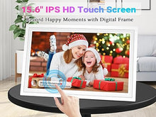 Load image into Gallery viewer, WiFi Digital Picture Frame, 32GB Memory, 15.6 Inch Large Digital Photo Frame with 1920x1080 HD IPS Touchscreen, Auto-Rotate, Share Photos/Videos via Frameo APP, for Family, Friends-White
