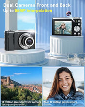 Load image into Gallery viewer, 5K Digital Camera 2024 Newest 56MP Cameras for Photography Autofocus,10X Optical Zoom Vlogging Compact Camera with Front and Rear Camera,6-Axis Anti-Shake,Touch Screen with 64GB SD Card,2 Batteries
