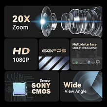 Load image into Gallery viewer, Tenveo HDMI/LAN/USB3.0 PoE PTZ Camera 20X Optical Zoom PTZ Camera IP Live Streaming Camera, FHD 1080P 60FPS, for Church Services Worship Video Conference Live Streaming Online Meeting, 2024 Version
