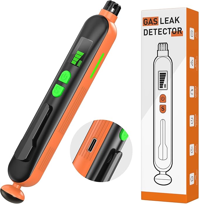 Rechargeable Natural Gas Detector Gas Leak Detector with Audible Visual Alarm Gas Sniffer to Locate Combustible Gas Leak Sources Like Methane Propane