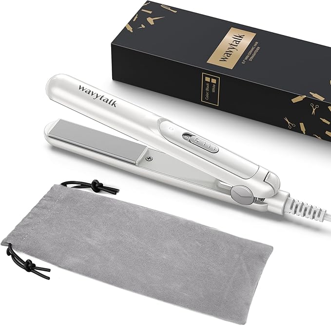 Wavytalk 0.7 Inch Ceramic Mini Hair Straightener - Small Flat Irons for Short Hair, Curls Bangs, Travel Friendly (White)