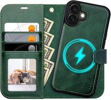 Load image into Gallery viewer, OCASE for iPhone 16 Case Detachable Wallet Case with Card Holder, 2 in 1 Pu Leather Flip Folio with RFID Blocking Stand Wrist Strap Shockproof Phone Cover 6.1 Inch 2024, Blackish Green
