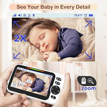 Load image into Gallery viewer, Baby Monitor with 30-Hour Battery, 5&quot; Large Split-Screen Video Baby Monitor with Camera and Audio, 3500mAh Battery, Remote Pan/Tilt/Zoom Camera, Two-Way Talk, Night Vision, Lullabies, No WiFi
