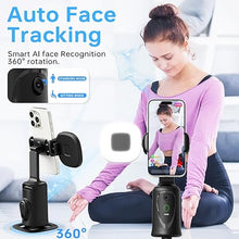 Load image into Gallery viewer, Auto Face Tracking Tripod 360° Rotation Phone Stand, No App, Face Body Phone Camera Stand with Remote and Gesture Control, Rechargeable Smart Shooting Stand with Light (Upgrade Edition)
