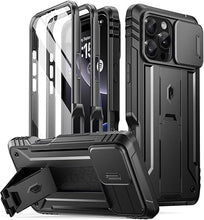 Load image into Gallery viewer, Poetic Revolution Case for iPhone 16 Pro 6.3 inch, [Slide Camera Cover], Full-Body Military Grade Rugged Shockproof Cover with Kickstand and Built-in-Screen Protector, Black
