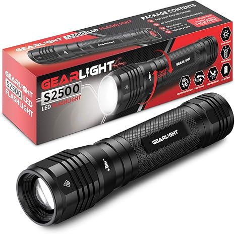 GearLight S2500 LED Flashlight - Extremely Bright, Powerful Tactical Flashlights with High Lumens for Camping, Emergency & Everyday Use