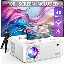 Load image into Gallery viewer, [6D/4P/4K] Projector with WiFi and Bluetooth, VISSPL 4K Supported Video Projector, Electric Keystone, Home Theater Movie Phone Projector Compatible with Android/iOS/Windows/TV Stick/HDMI/USB
