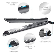 Load image into Gallery viewer, GFI Hair Straightener - Turbo Heating Element - Titanium Flat Iron - Straightens &amp; Curls Any Hair Type - Temperature Control - Pouch &amp; Glove Included
